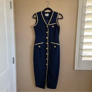 Vintage Ann Tjian for Kenar Nautical Navy & Gold Sailor Maxi Dress